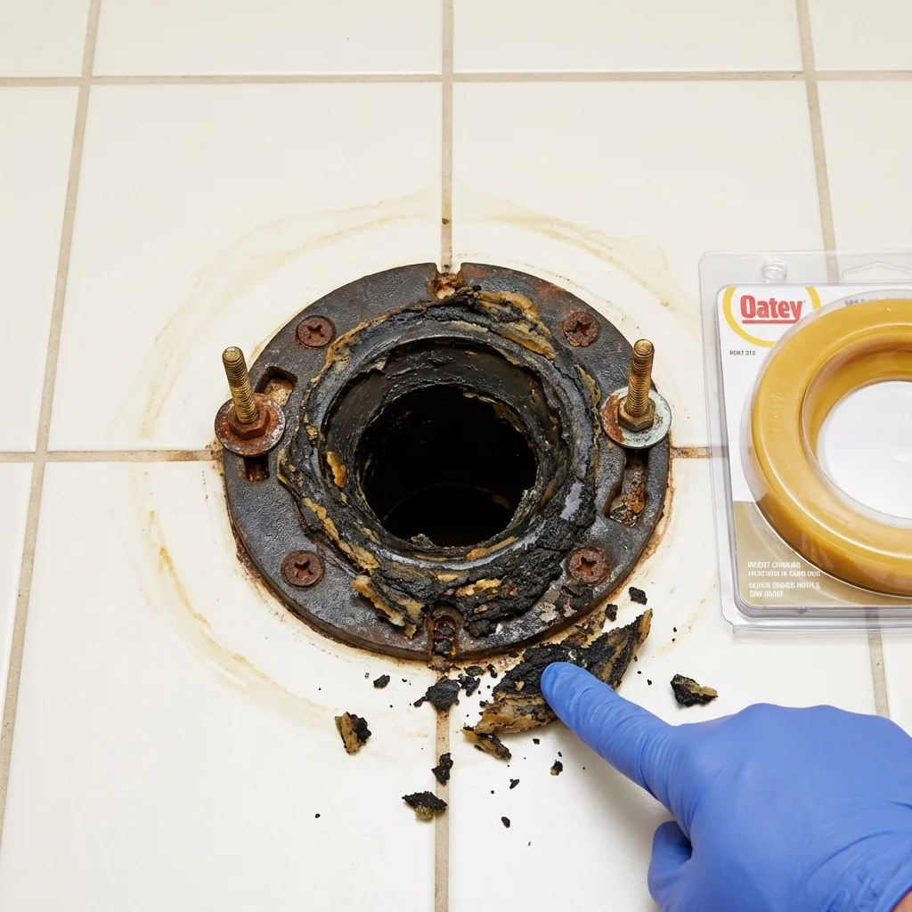 Failed wax ring showing water seepage at the base of a toilet in a Descanso, CA home